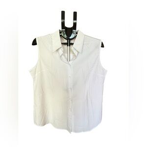 Zeagoo White Sleeveless Button Down Shirt